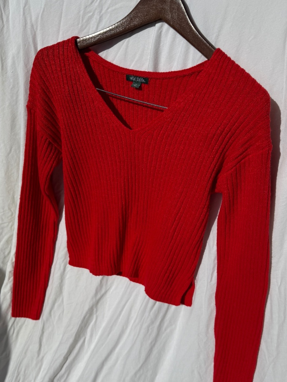Wild Fable Red Ribbed Cropped Sweater | Women’s Medium | V Neck Fitted Knit